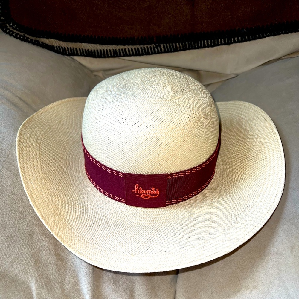 Straw Sun Hat with Burgundy Band